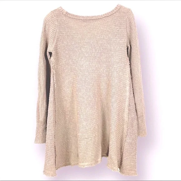 Anthro Ruby Moon heathered oatmeal waffle knit shark bite raw hem longsl… - Picture 9 of 10